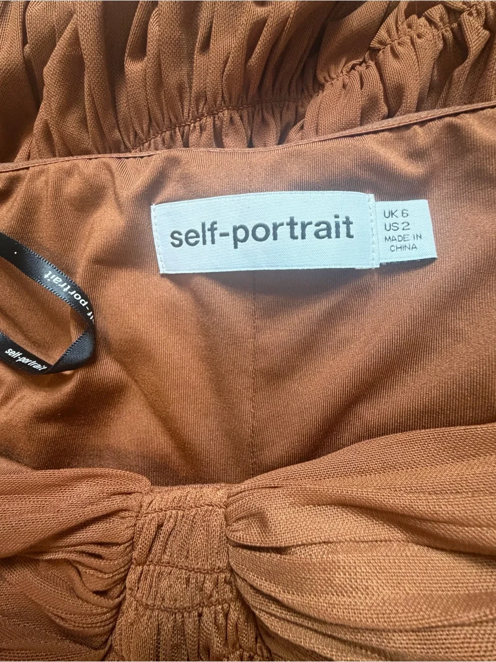 Self-Portrait Sheer-Sleeve Ruched Midi Dress Size 2 - Picture 5 of 5